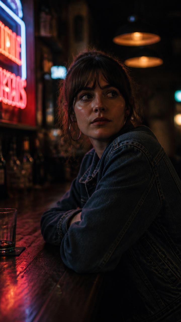 Vertical drama still: a woman alone in a bar at night
